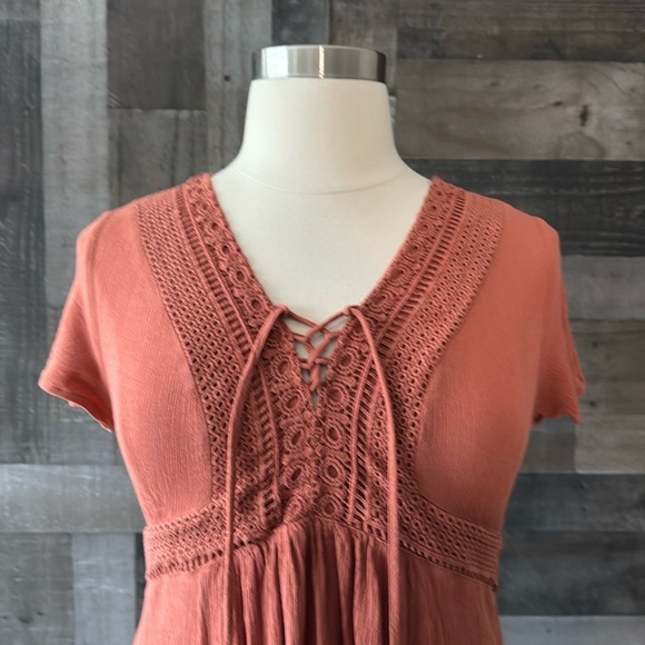 Torrid 00 brown peasant top boho chic flowy festival hippie crochet wanderlust - Picture 3 of 11